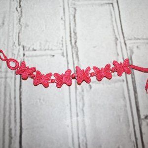 Beautiful hot pink butterfly embroidered lace bracelet